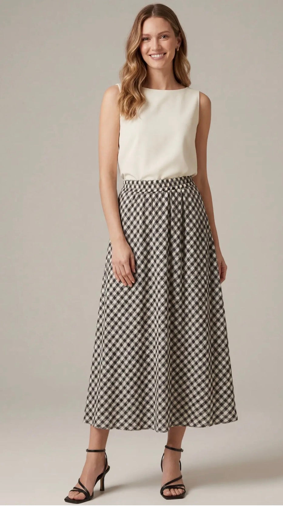 Black woven check print skirt