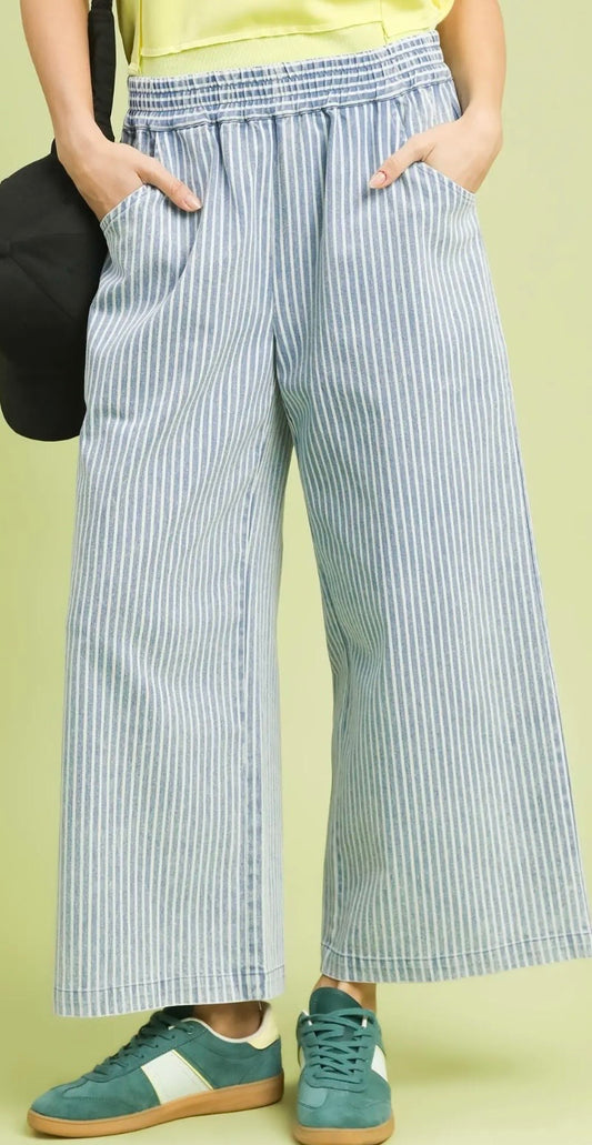 Lt. denim stripe wide leg pants
