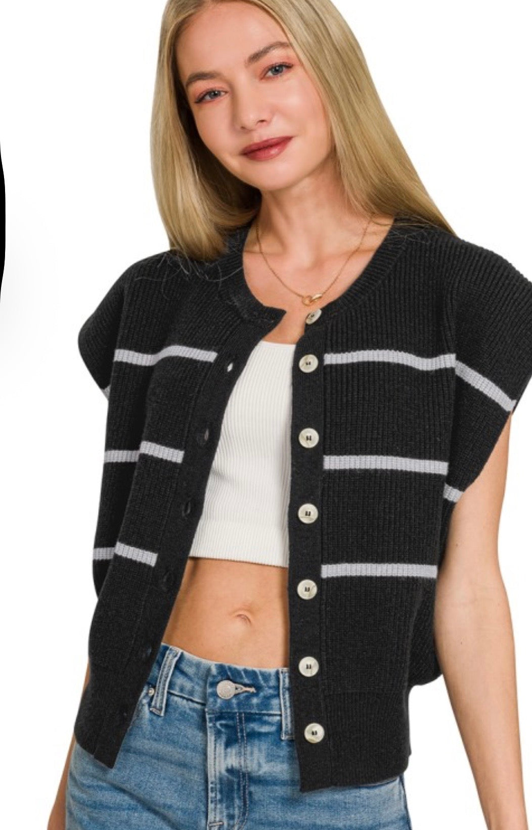 Striped black sweater vest