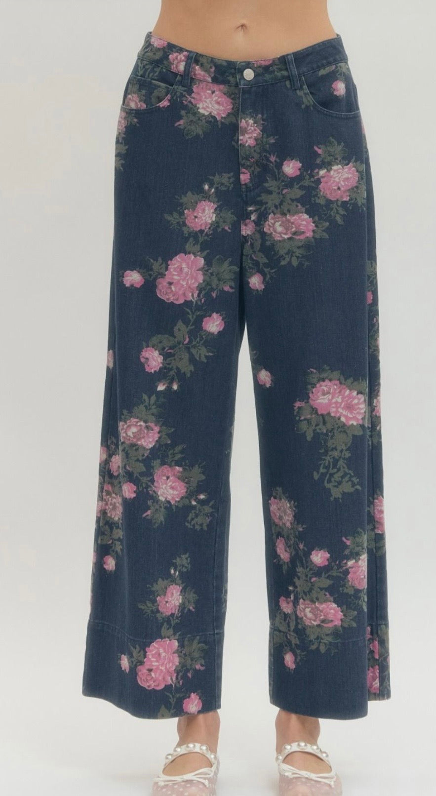 Pink floral denim