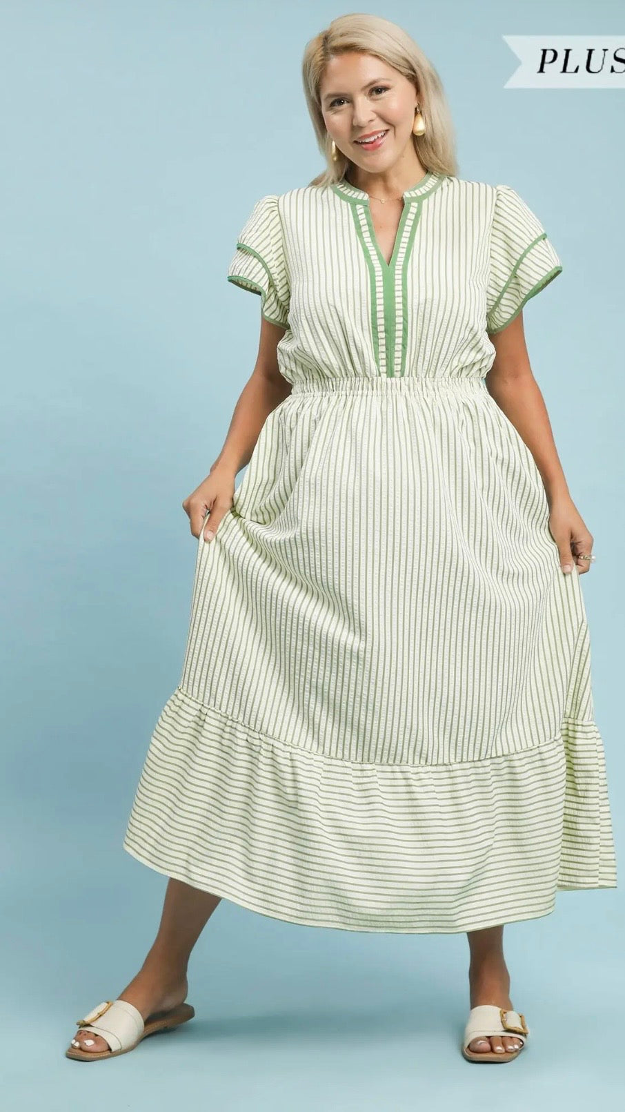 Sage stripe curvy dress