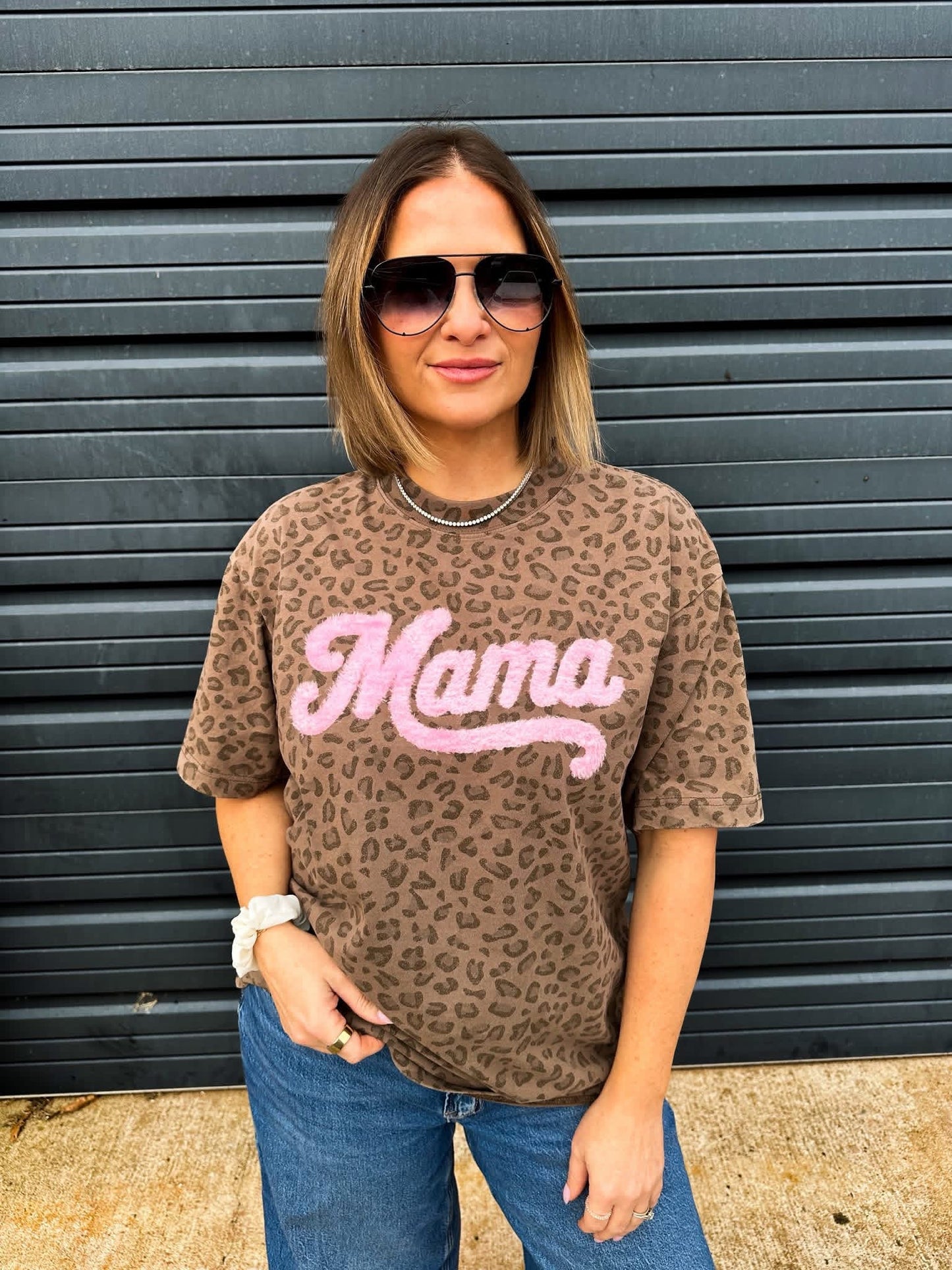 Mama cheetah fuzzy patch tee