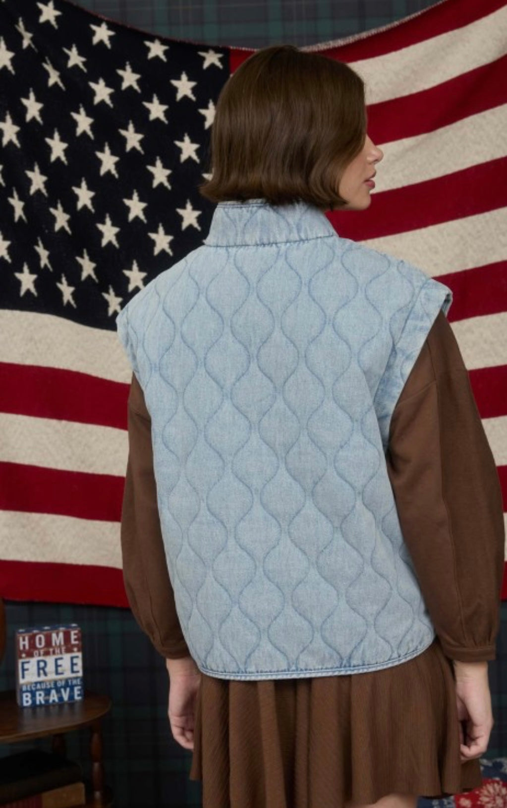 Patchwork light denim vest