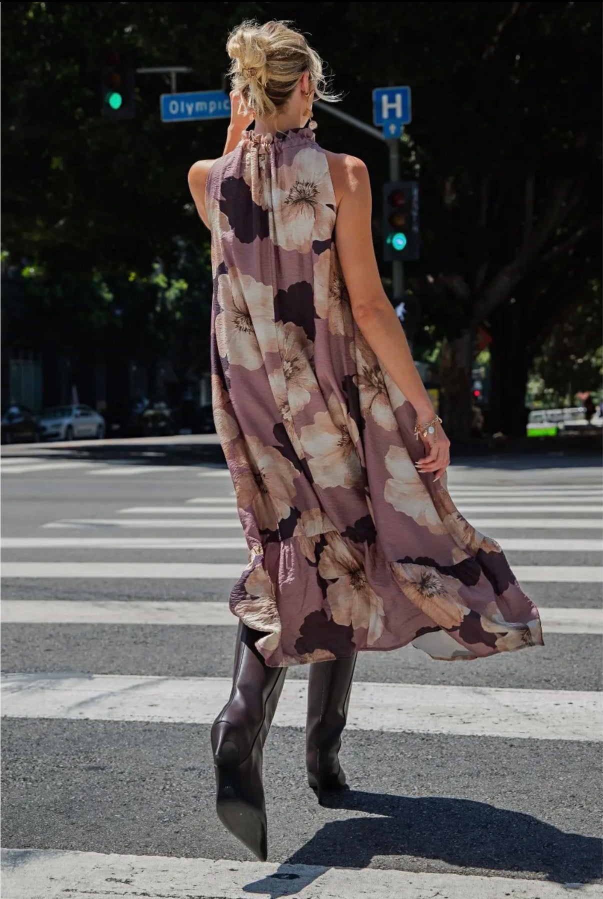 Mauve floral midi dress