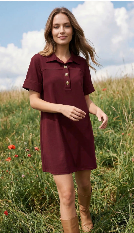 Knit collared shift mini dress