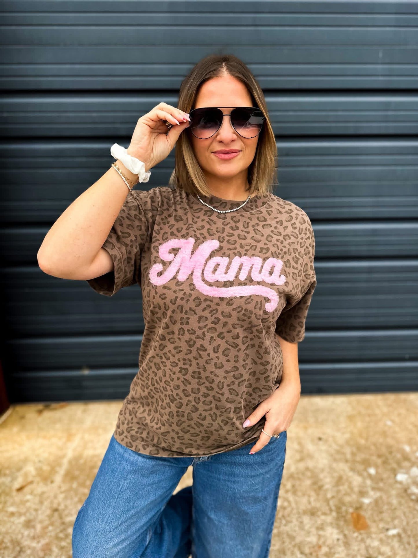 Mama cheetah fuzzy patch tee