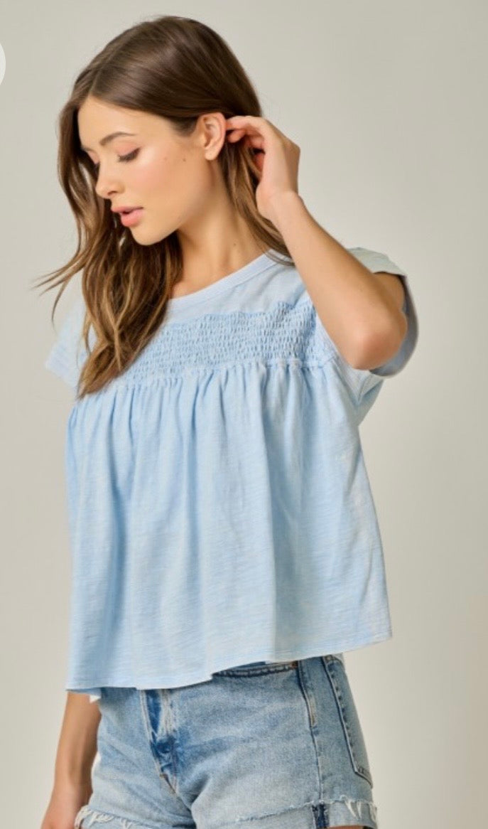 Baby blue mineral washed top