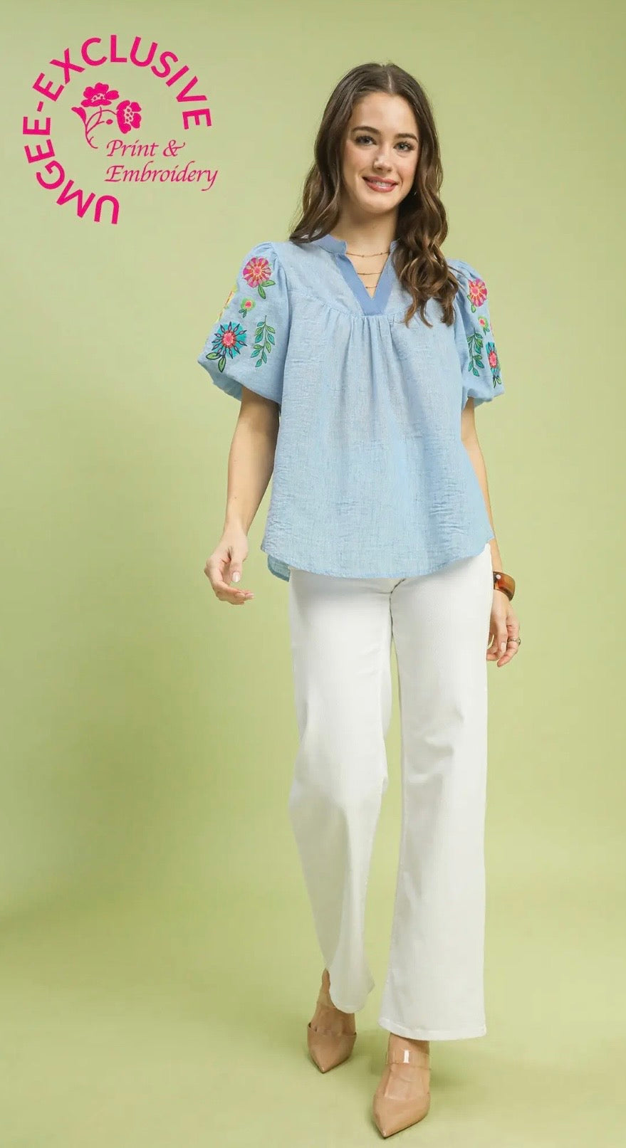 Blue floral sleeve top