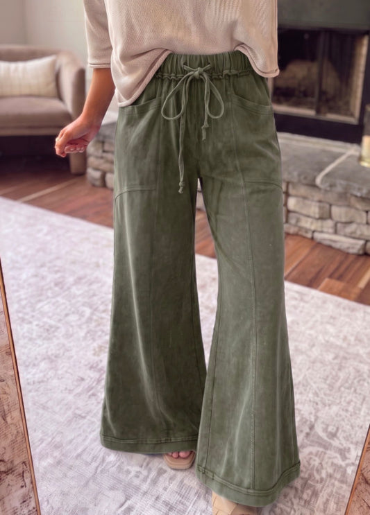 Olive green mineral wash pants
