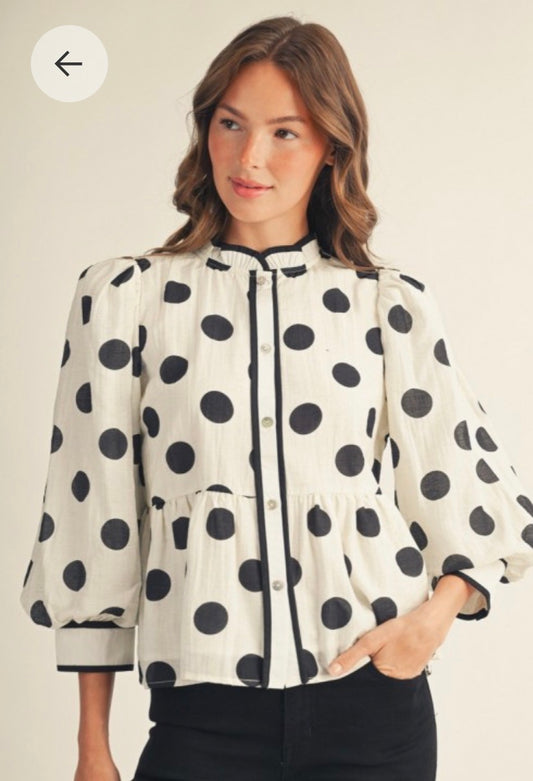 Meg polka dot white top