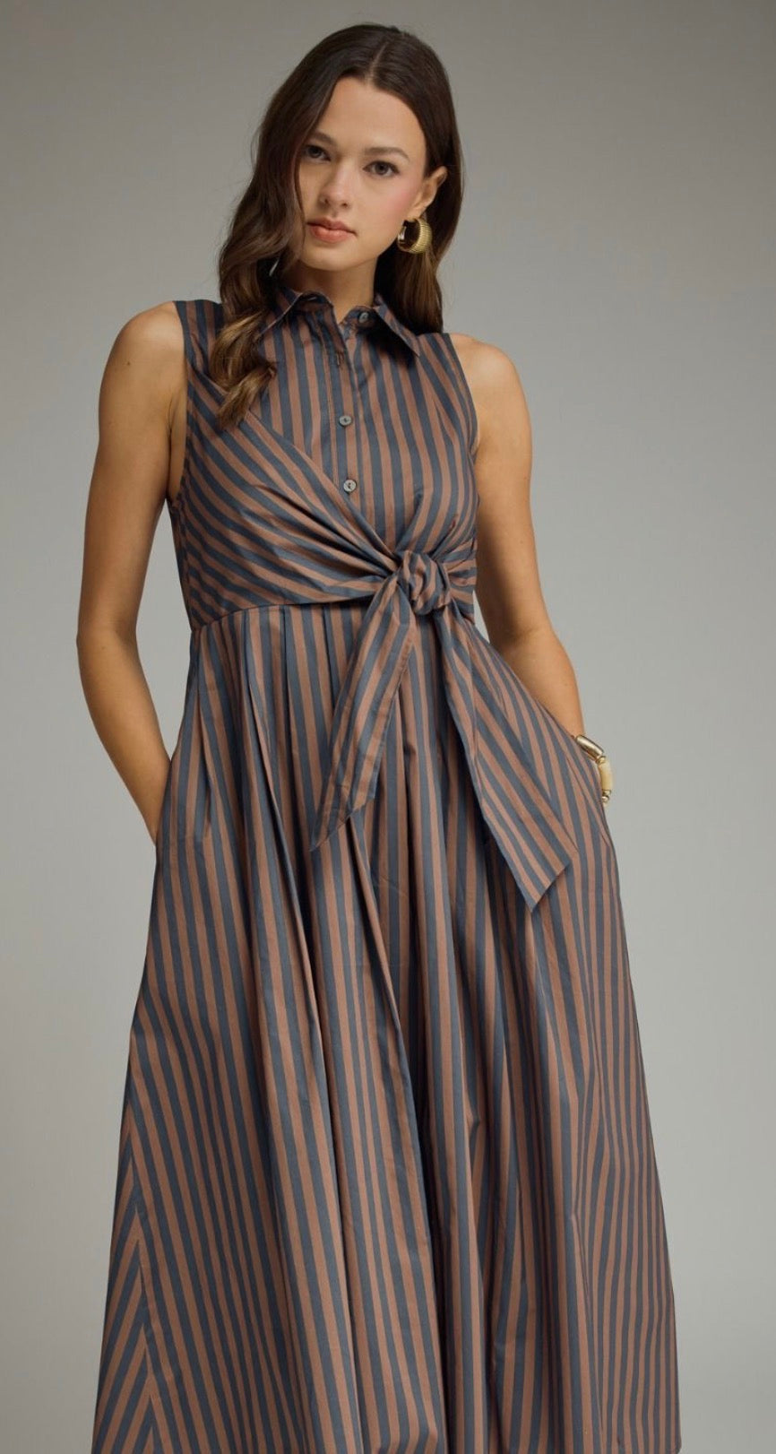 Navy/brown stripe dress