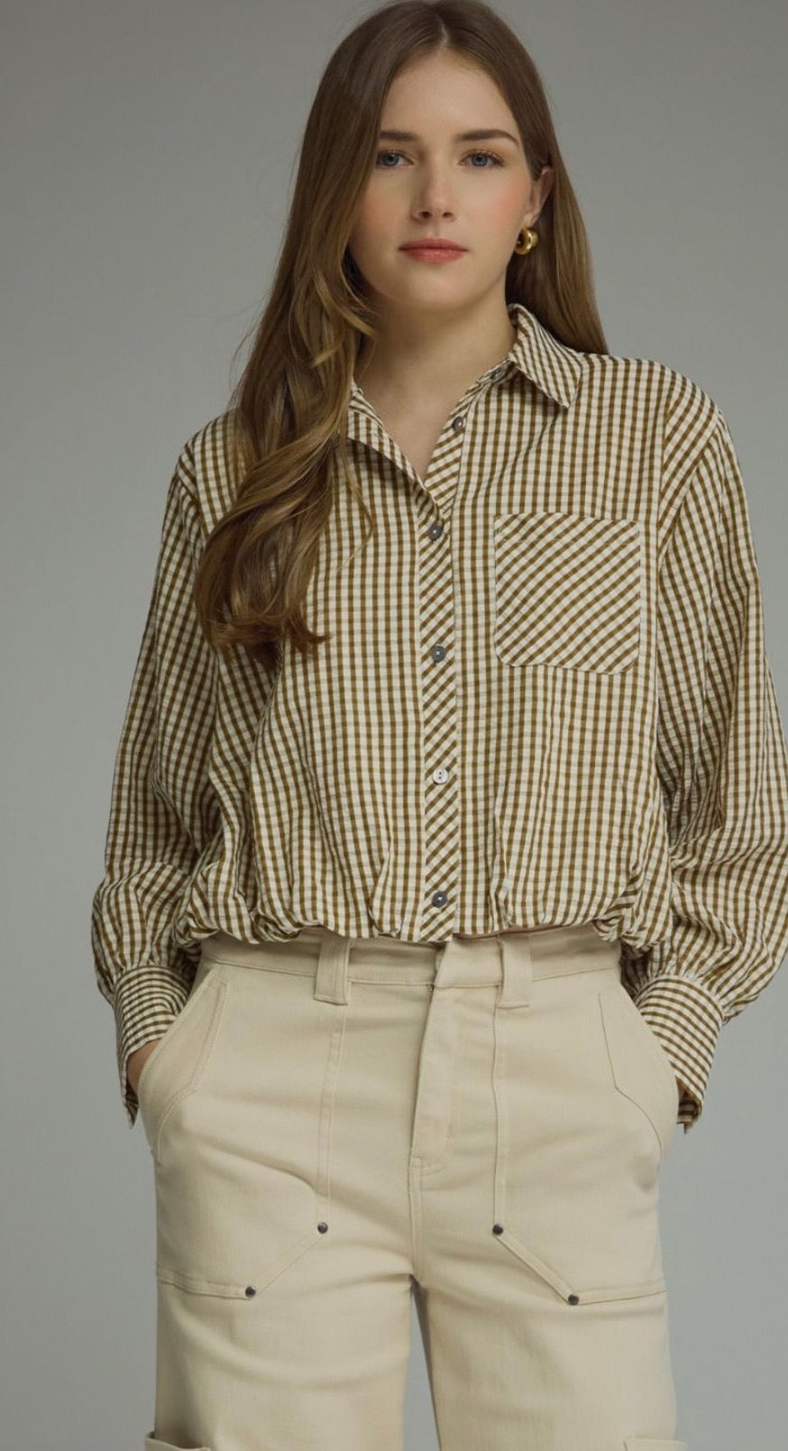 Gingham Dijon button top