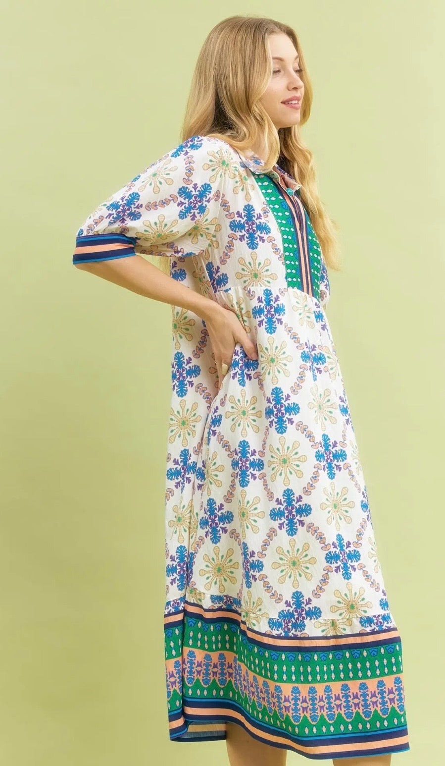 Green mix midi dress