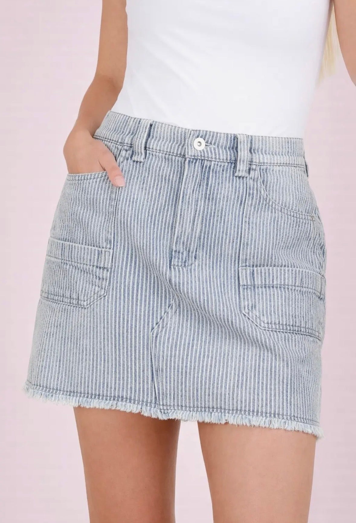 Mineral wash denim stripe skirt