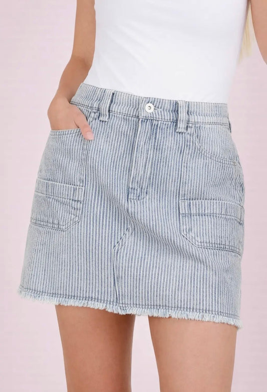 Mineral wash denim stripe skirt