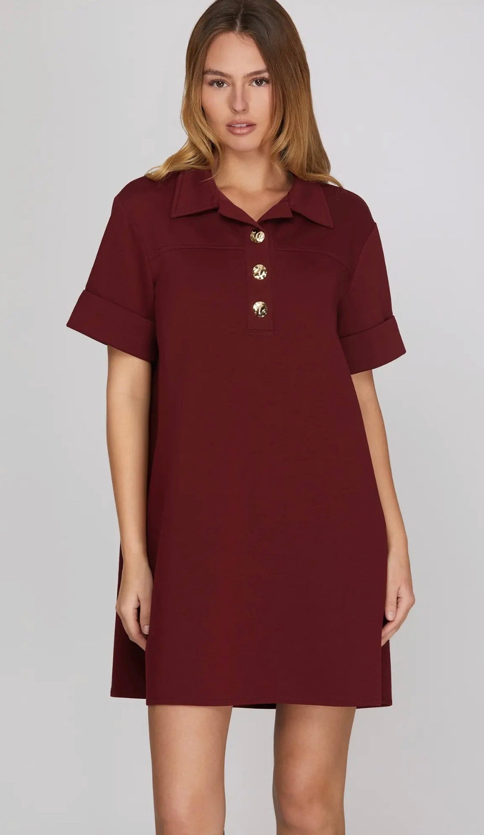 Knit collared shift mini dress