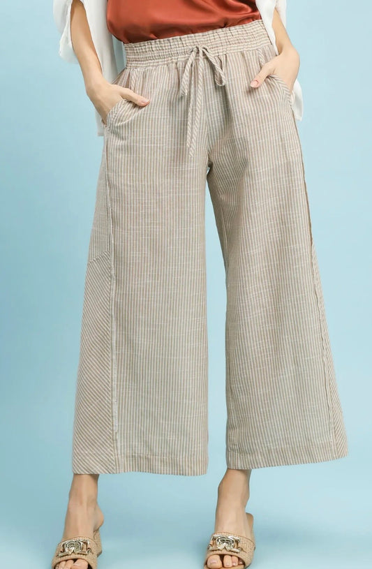 Tan stripe wide leg pants