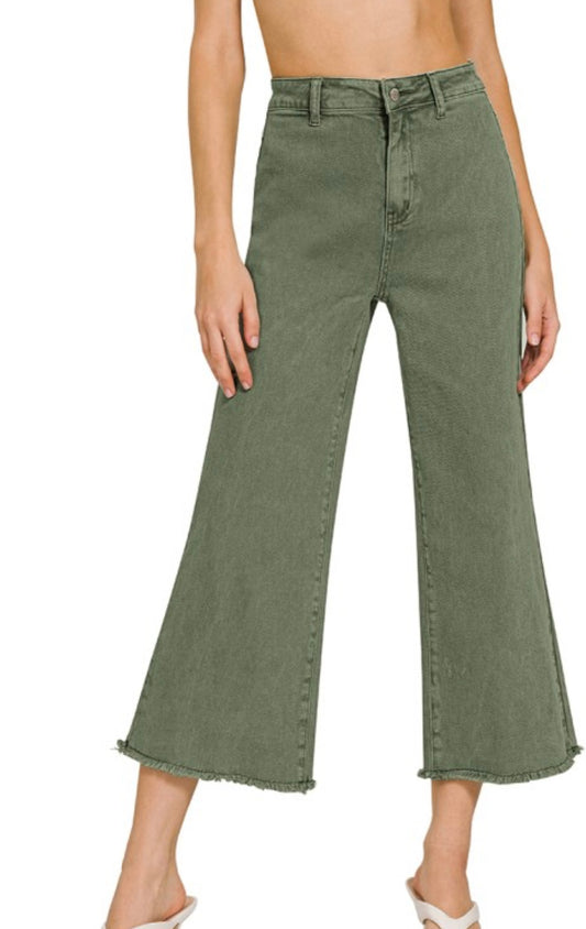 Zenana dark olive cropped jeans