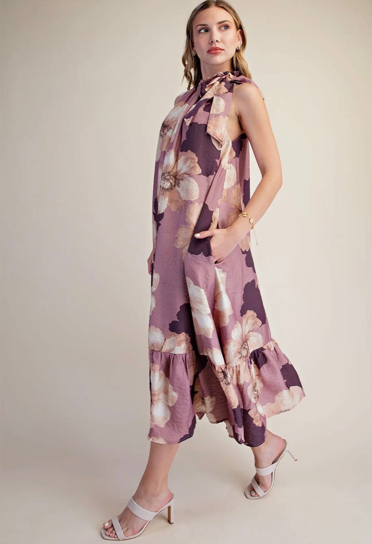 Mauve floral midi dress