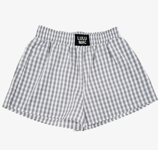 Lulu Mac gray gingham boxer shorts