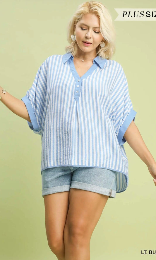 Blue stripe curvy blouse