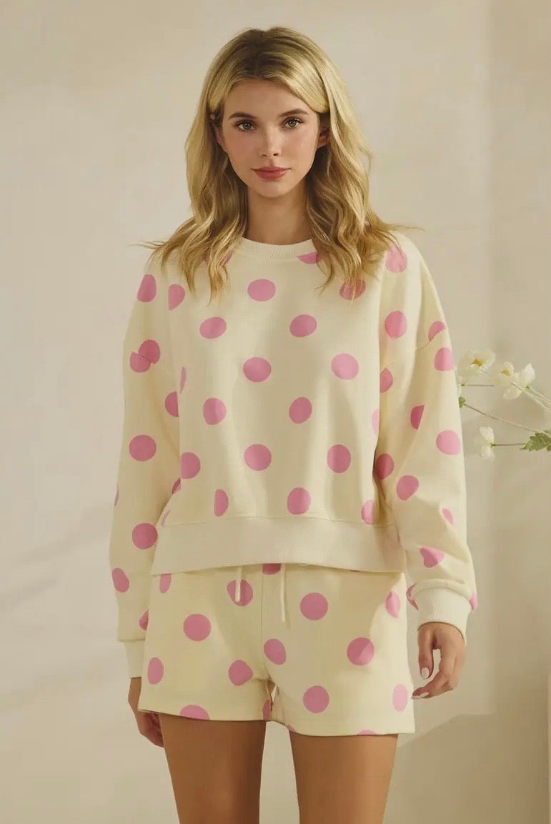 Pink polka dot short set