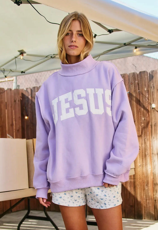 Jesus lavender mock neck sweatshirt