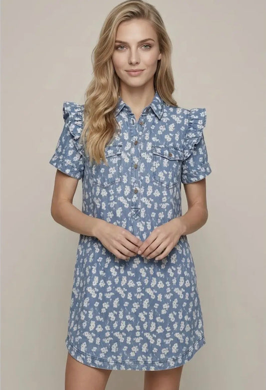 Floral print dk. Denim dress