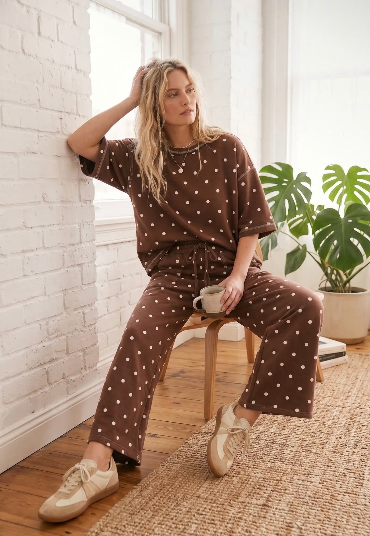 Mocha polka dot set