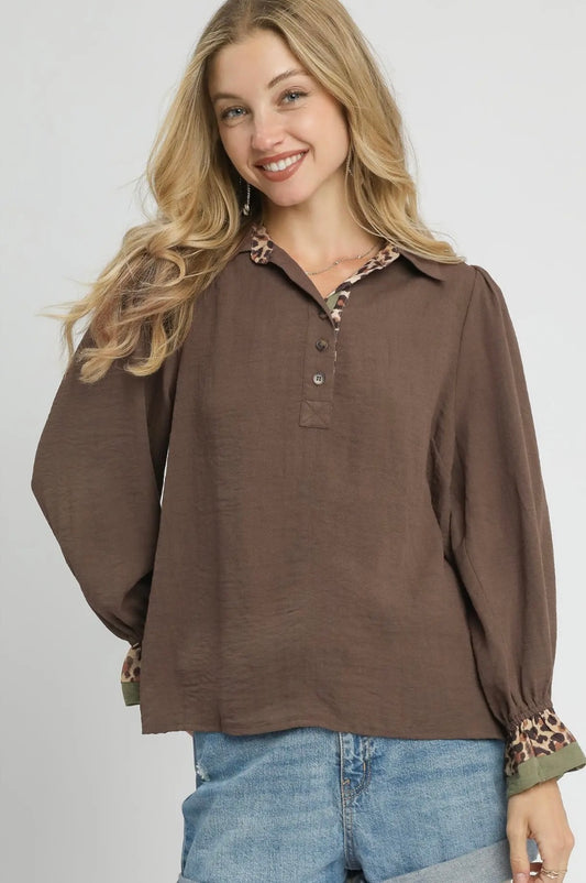 Chocolate cheetah sleeve top