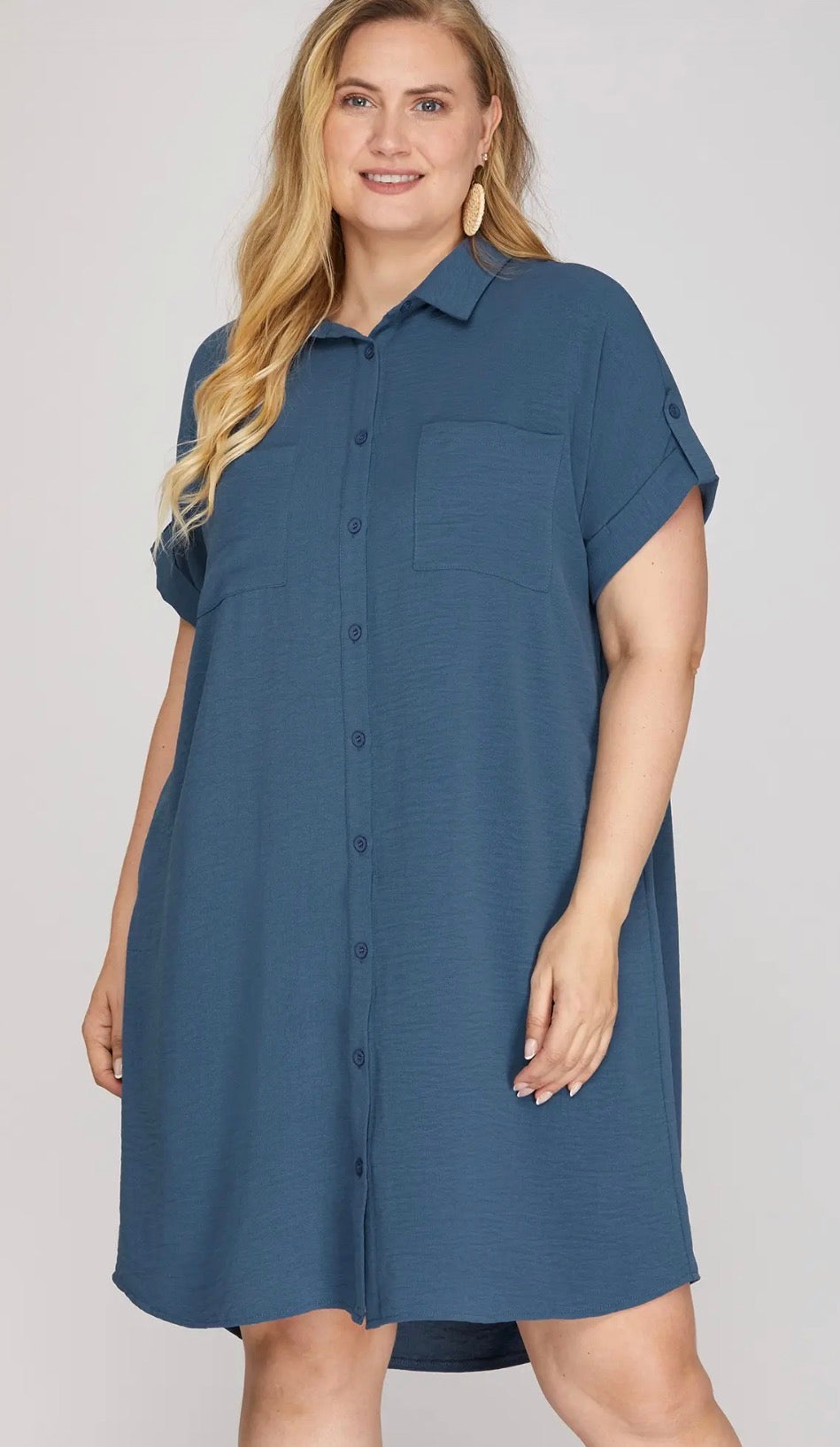 Dusty blue t-shirt dress curvy