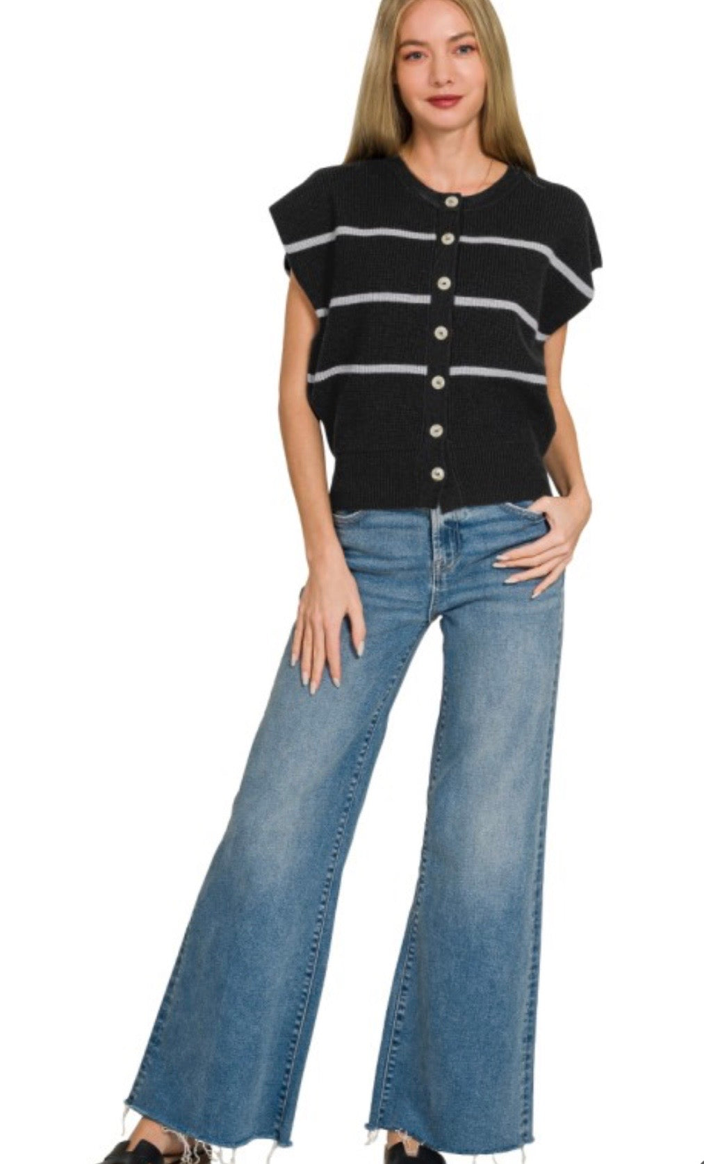 Striped black sweater vest