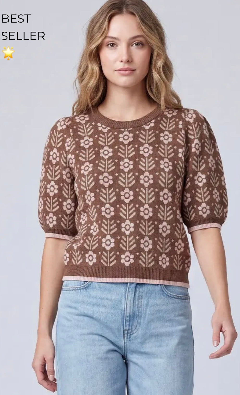 Floral mocha brown sweater