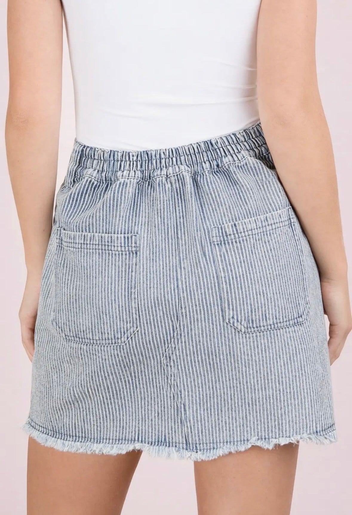Mineral wash denim stripe skirt