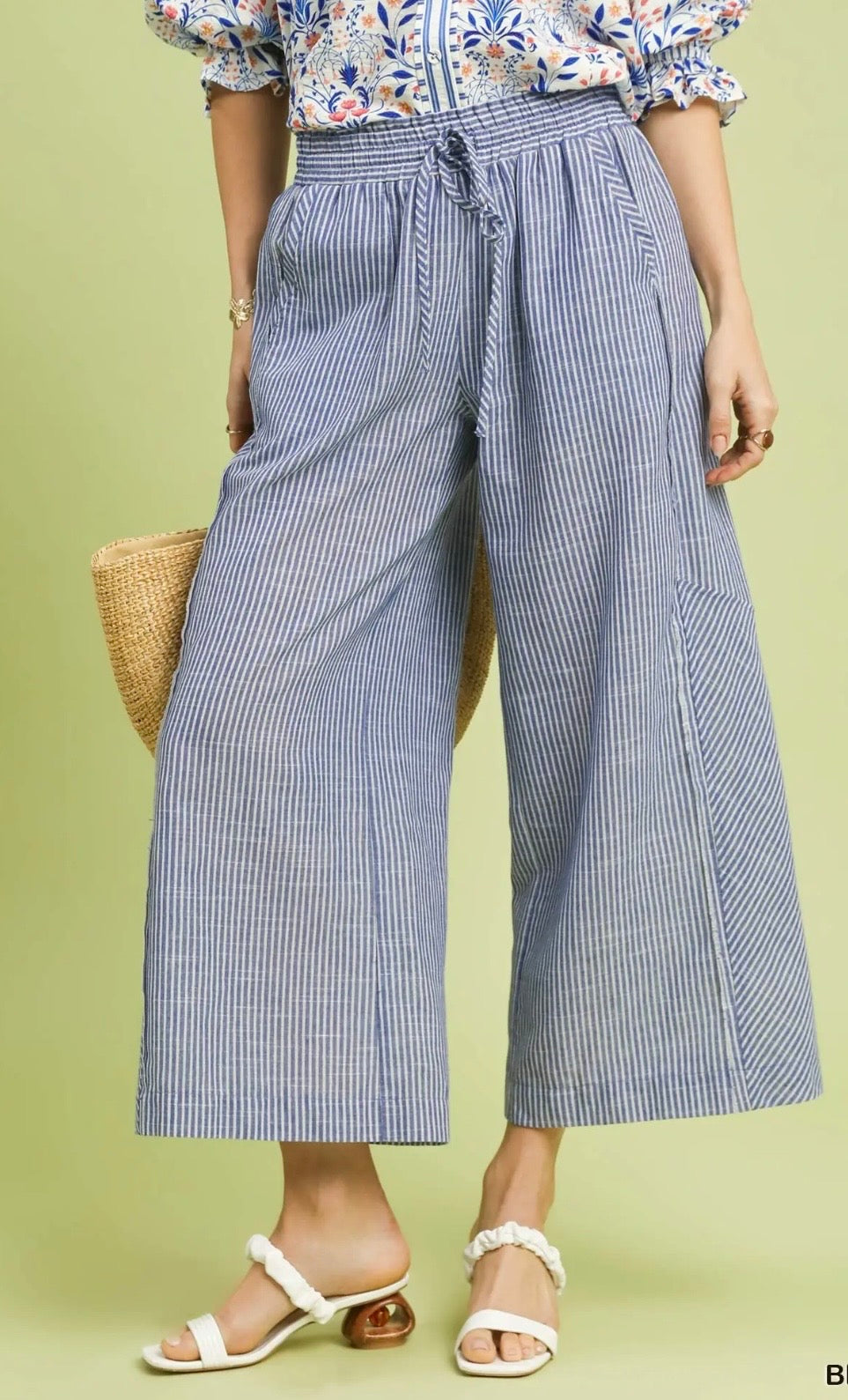 Blue linen stripe pants