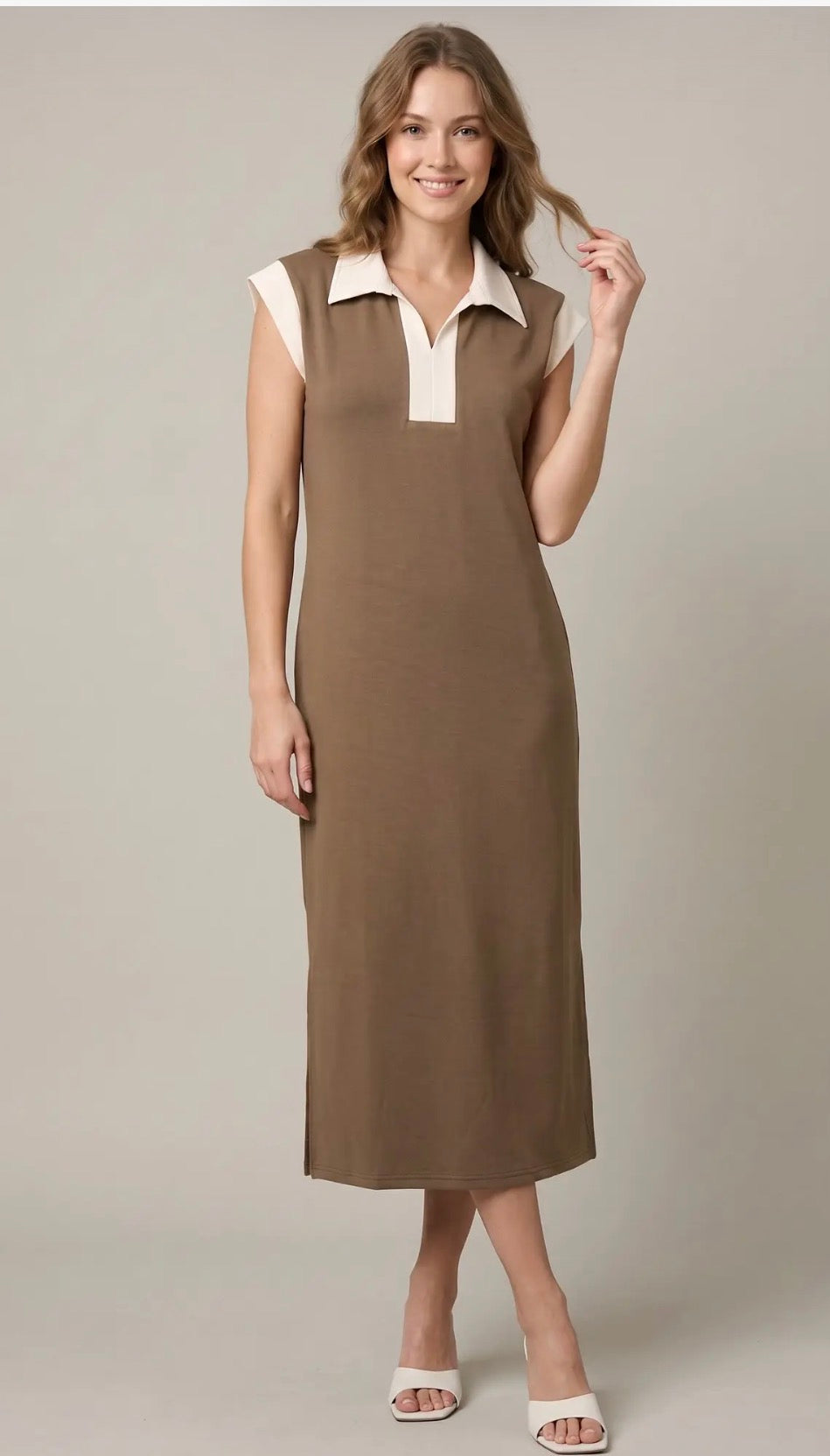 Drop shoulder midi dress w/pockets