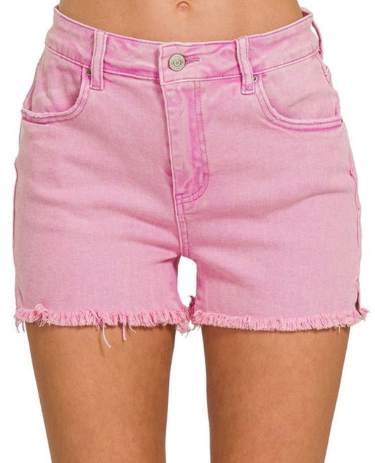 Zenana pink denim shorts