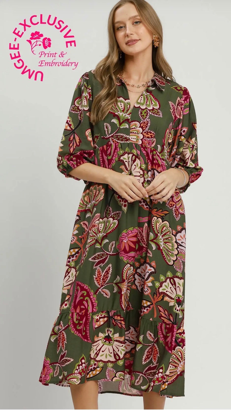 Olive paisley dress