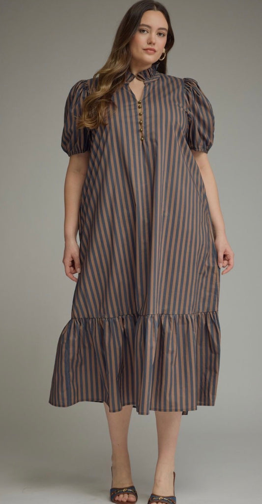Navy/brown stripe curvy dress