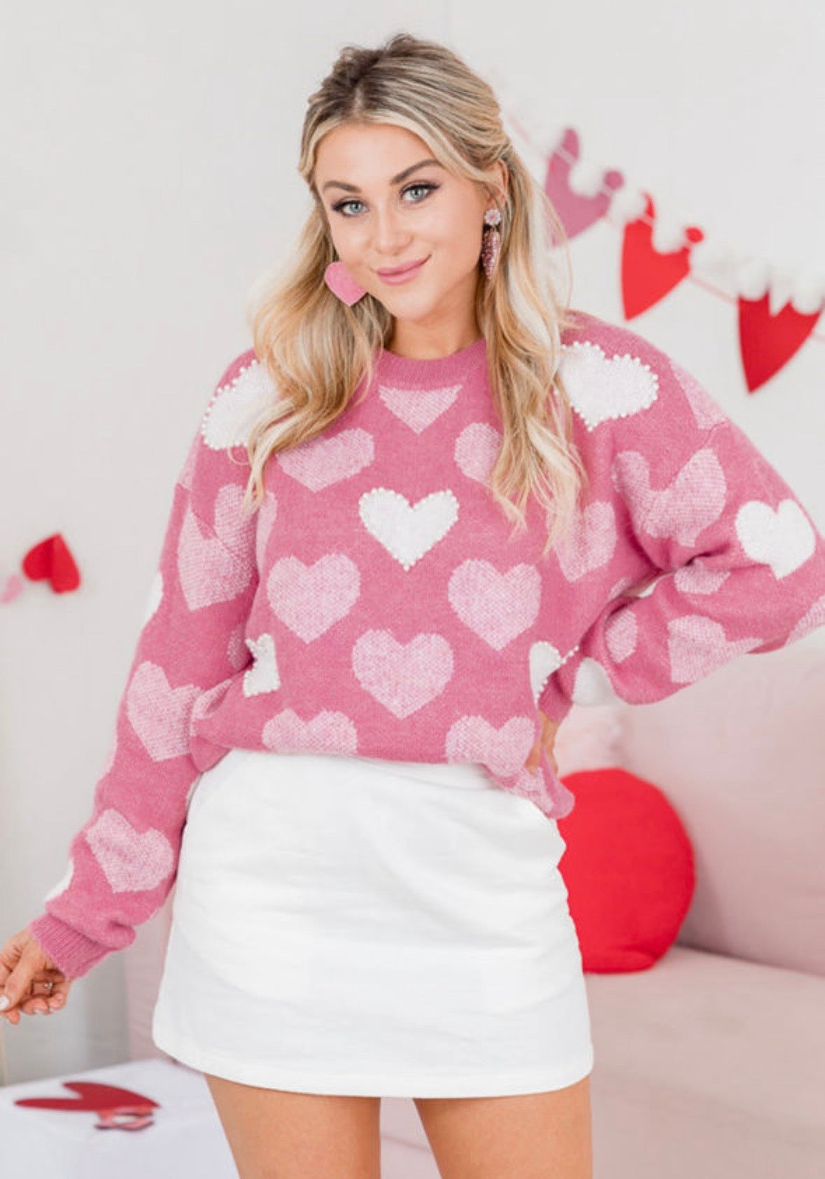 Pearl multiple heart sweater