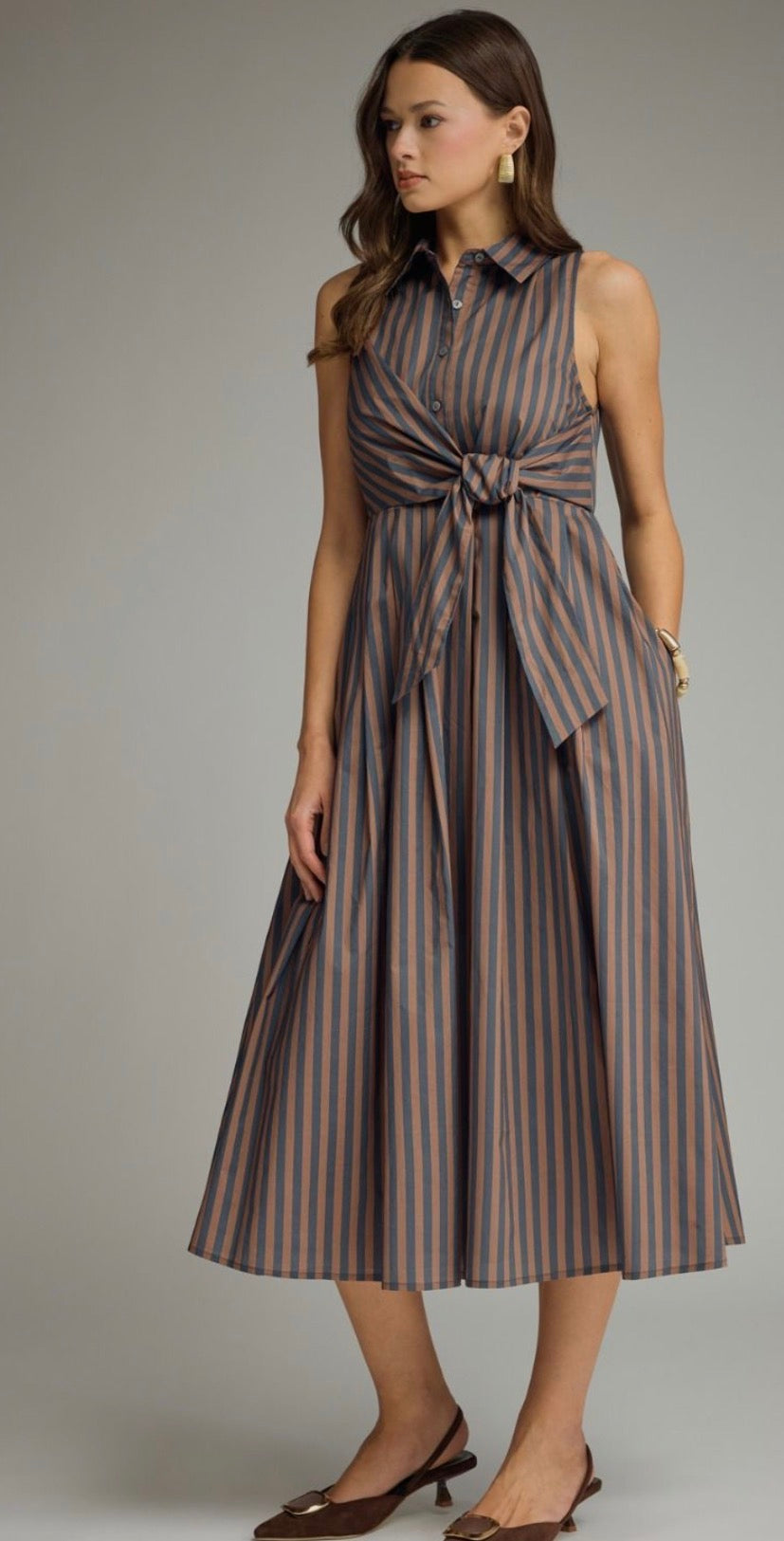 Navy/brown stripe dress