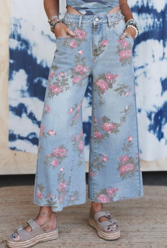 Pink floral jeans