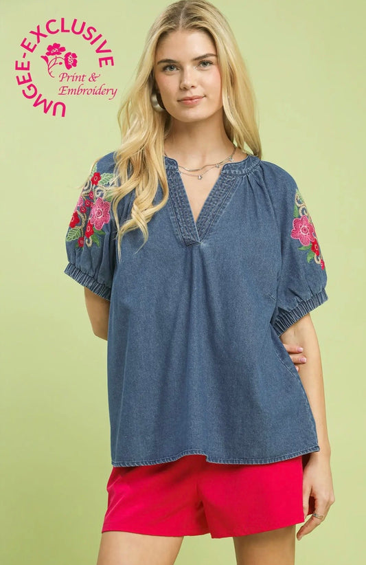 Indigo floral sleeve top