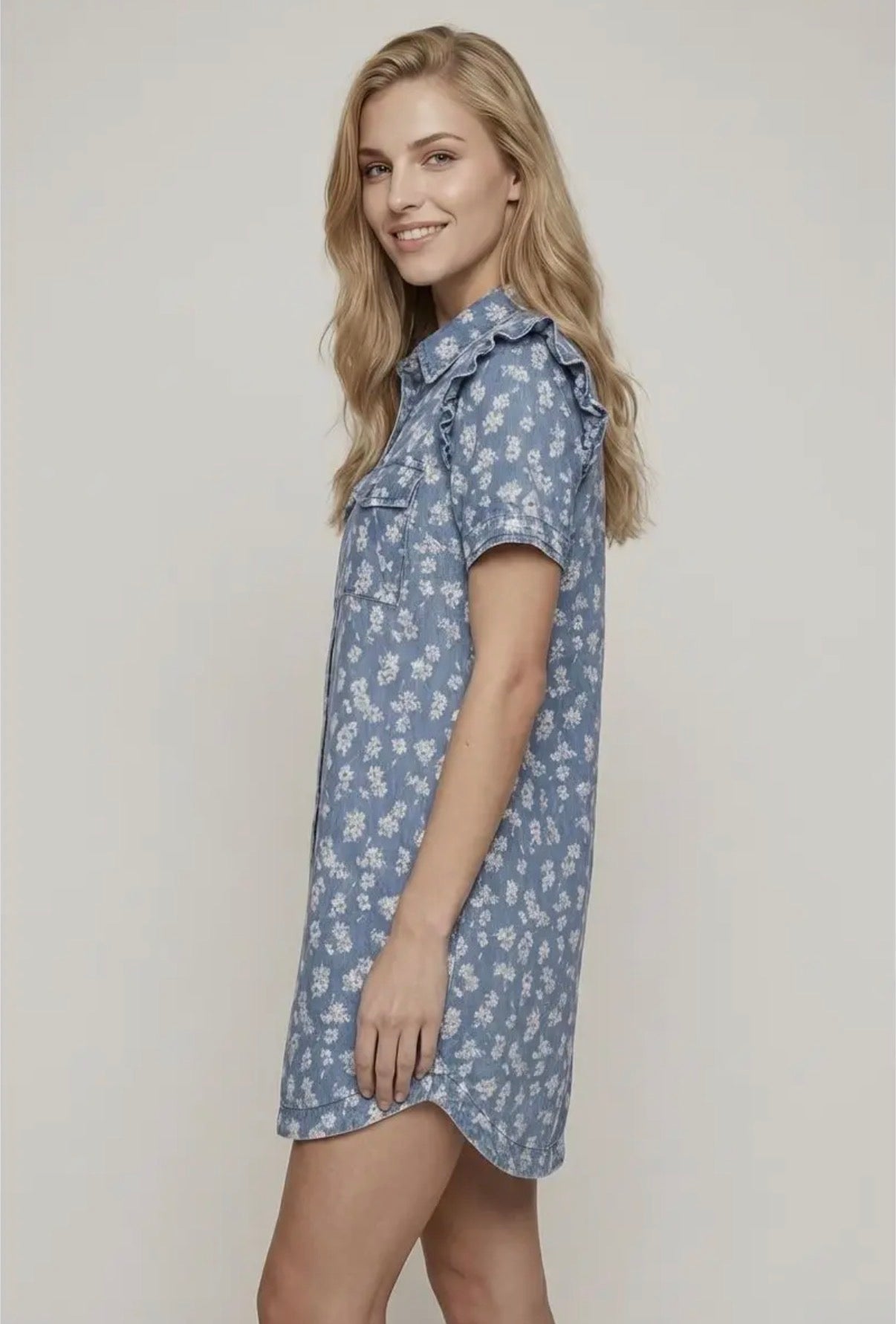 Floral print dk. Denim dress