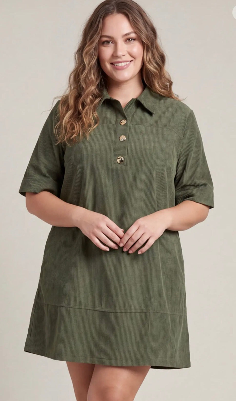 Curvy olive corduroy dress