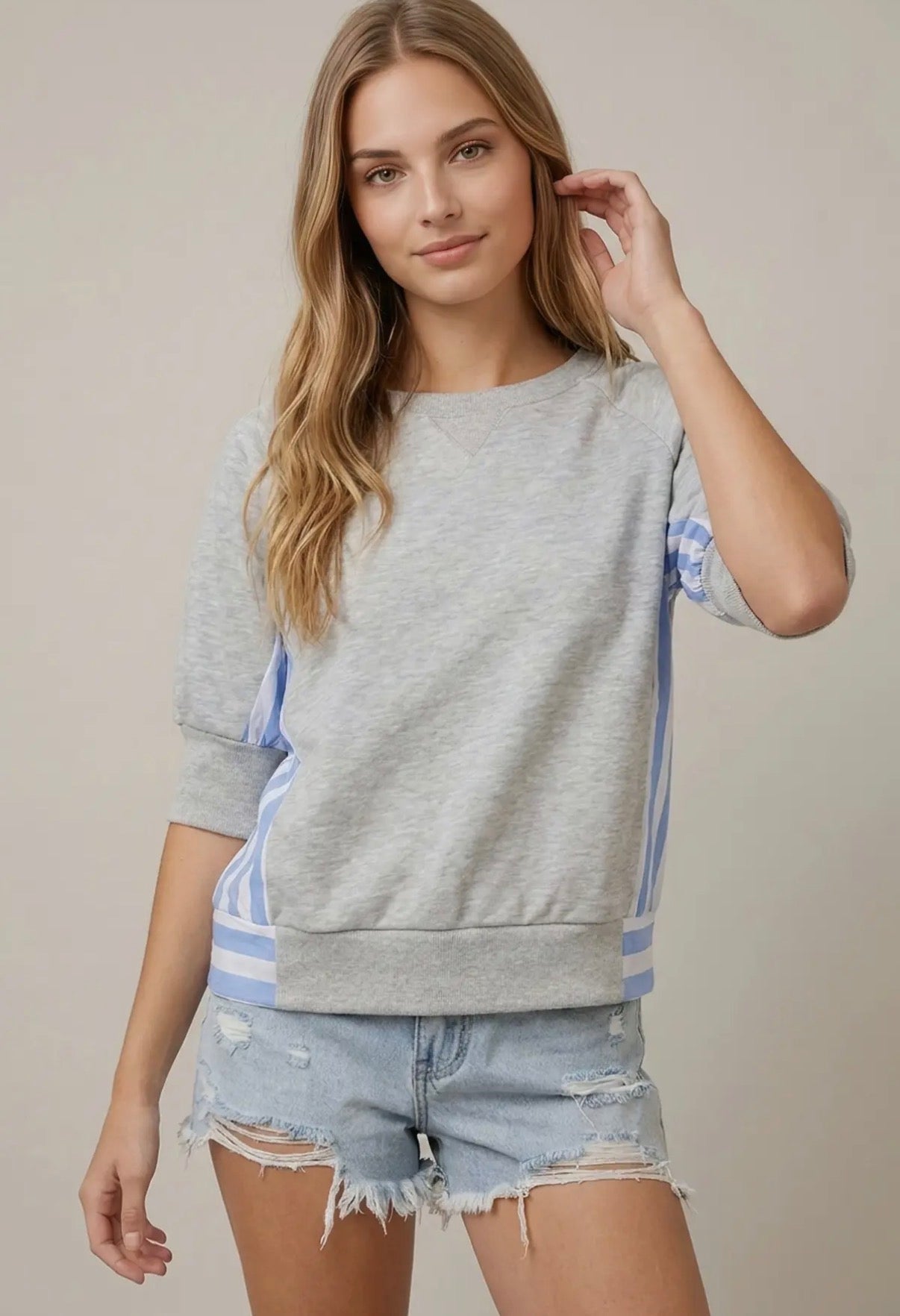 Heather grey stripe top