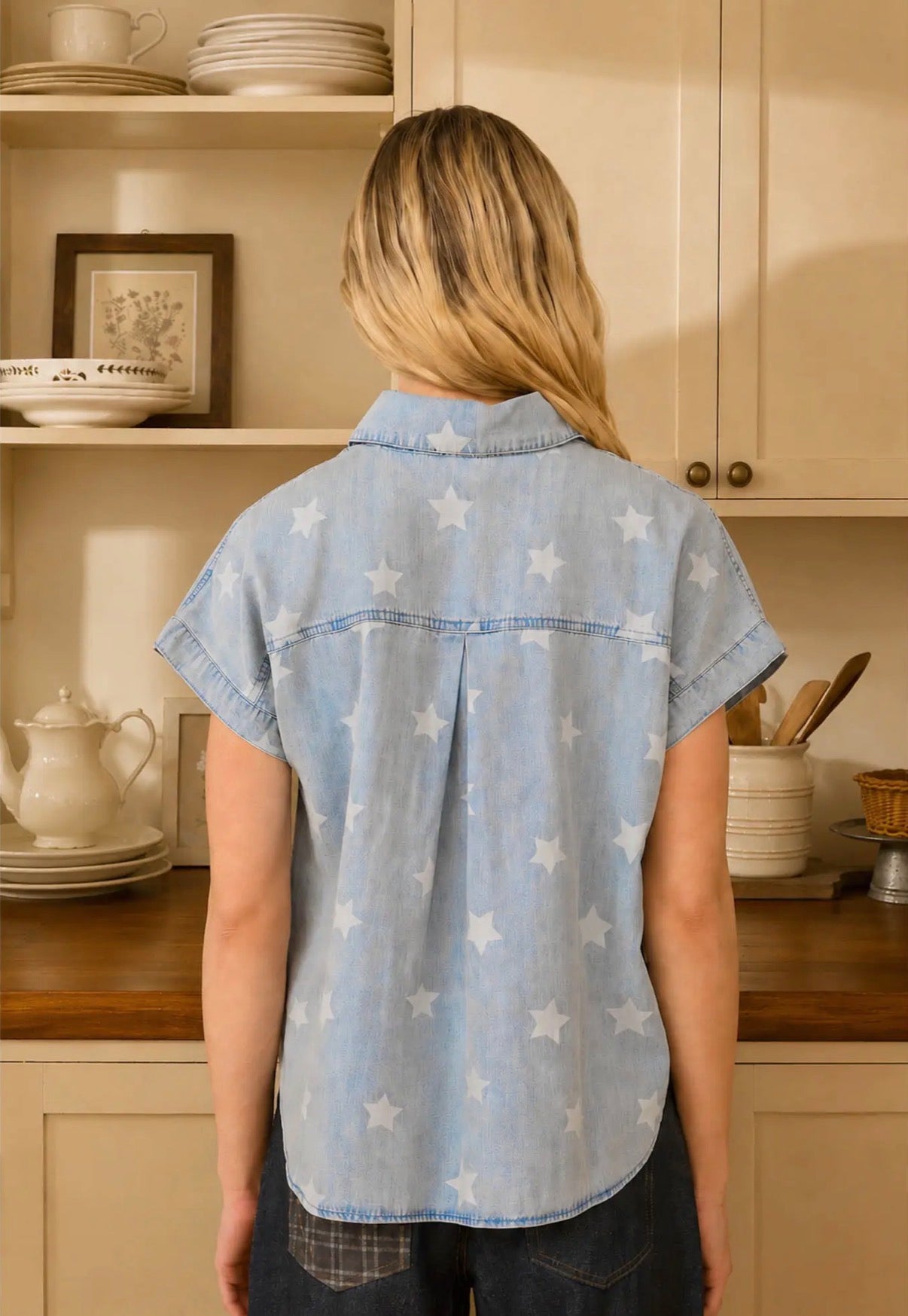 Star button chambray top