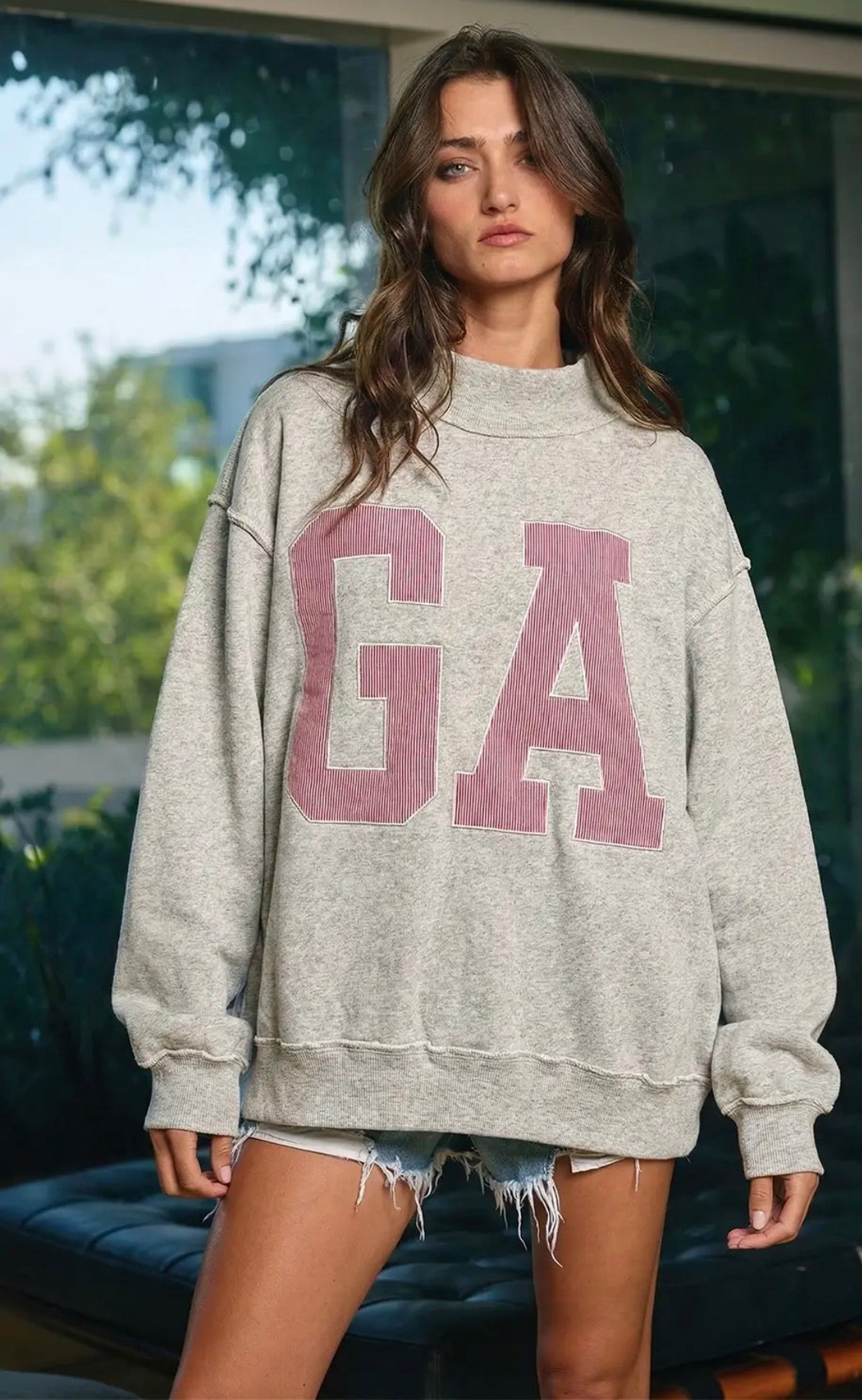 GA embroidered mock neck sweatshirt