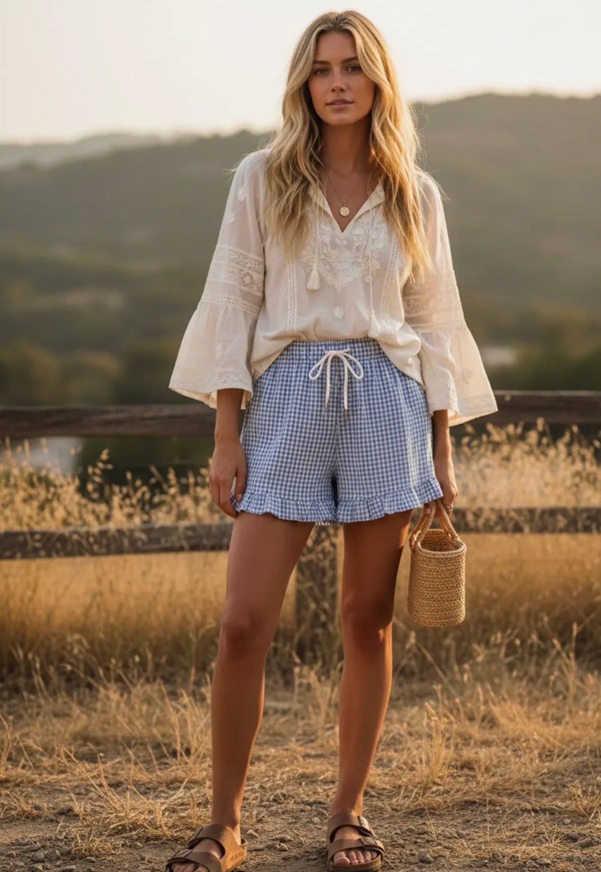 Blue gingham shorts