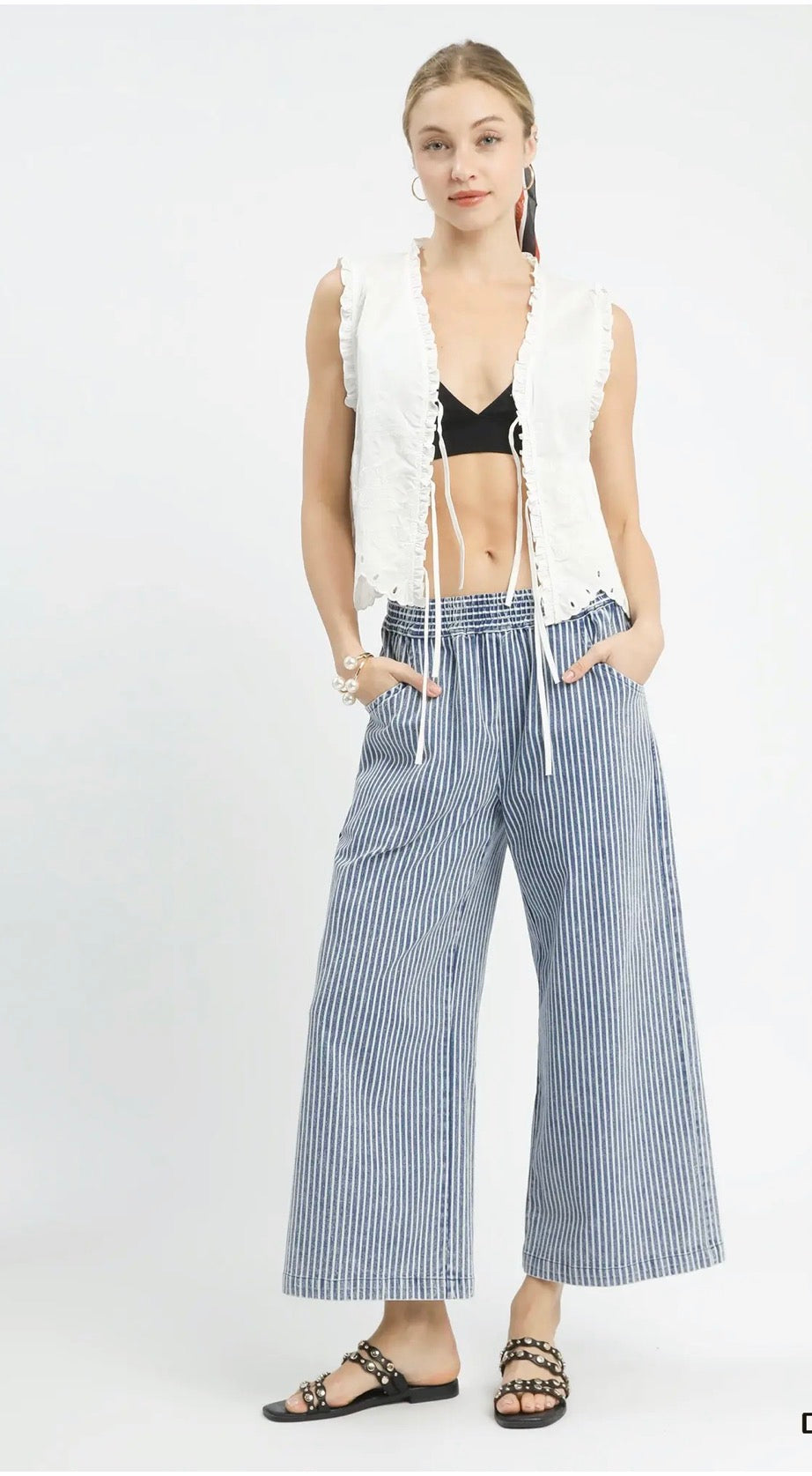 Stone washed stripe denim